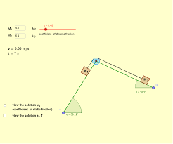 Before the block can move, the force $mg\sin\theta$ acting down the incline must be at least equal to the maximum possible value of the static friction force, which is $\mu_s mg\cos\theta$, acting up the plane. Double Inclined Plane Geogebra