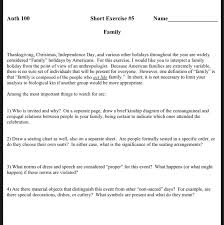 It's also a day for family, togetherness, and expressing gratitude. Anth 100 Short Exercise 5 Name Family Thanksgiving Chegg Com