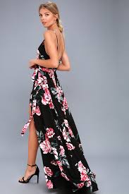 Floral Flirtation Black Floral Print Wrap Maxi Dress In 2020 Maxi Wrap Dress Black Floral Print Dress Wedding Guest Dress