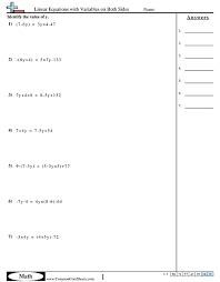 Algebra Worksheets Linear Equations With Variables On Both Sides Worksheet Solving Algebraic Expressions Algebra Worksheets Algebraic Expressions