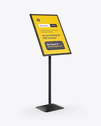 Our awesome team of designers pledge to developing superior but affordable graphics design for trade show banner stand display counter mockup. Floor Sign Holder Mockup Half Side View In Indoor Advertising Mockups On Yellow Images Obje Mockup Free Psd Design Mockup Free Psd
