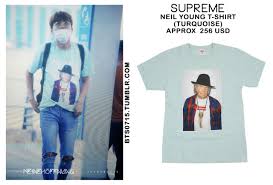 Supreme x stone island supreme brown black hoodie. Bts Fashion Style Finder 160804 J Hope Supreme Neil Young T Shirt