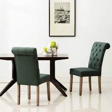 Roll Top Tufted Green Linen Fabric Modern Dining Chair Set Of 2 From Journey To Home Modern Dining Chairs Tufted Dining Chairs Dining Chair Upholstery