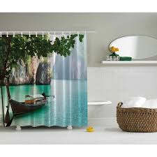 Orange Venue Sahilde Kayik Desenli 3d Baskili Dus Perdesi Banyo Dus Perdeleri Banyo Dekorasyonu Banyo Perdeleri