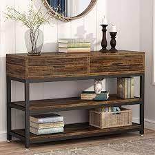 Tribesigns Rustic Console Sofa Table With Drawers Industrial Tv Stand 2 Shelf Hallway Entr Entryway Table With Storage Rustic Consoles Sofa Table With Drawers