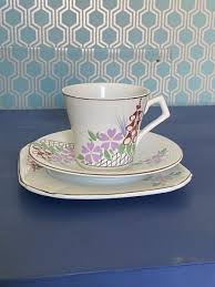 Vintage pretty Alma Ware Art Deco Hand Painted Trio