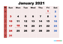 This template is available as editable word / pdf document. January 2021 Printable Calendar With Holidays