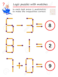 All these puzzles come with answers and an explanation that clarifies all the steps to arrive at the final result. Logical Puzzle Game With Matches In Each Task Move 1 Matchstick To Make The Inequalities Correct Printable Page For Brainteaser Book Developing Spatial Thinking Vector Image Royalty Free Cliparts Vectors And Stock
