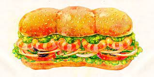 subway えびアボガド 水彩画 食品 食べ物のアイデア 食品イラスト