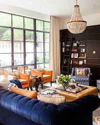5 out of 5 stars (49) sale price $205.10 $ 205.10 $ 273.47 original price $273.47 (25% off) favorite add to. Blue Velvet Chesterfield Sofa With Orange Pillows Contemporary Living Room