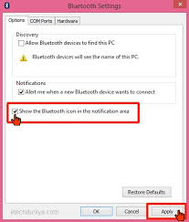 Click on the options tab and select show the bluetooth icon in the notification area. refer the above screenshot. How To Restore Missing Bluetooth Icon To Notification Area On Windows 8 8 1