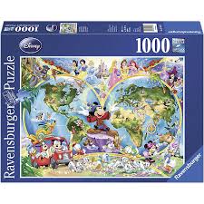 Das sortiment von ravensburger hält mit mehr als 300 puzzlemotiven von 300 bis 40.320 teilen für jeden das richtige puzzle bereit. Puzzle 1000 Teile 70x50 Cm Disney S Weltkarte Disney Mytoys