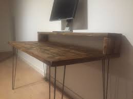 Reclaimed Pine Desk Monitor Stand Solid Wood Metal Hairpin Legs Pine Desk Pine Computer Desk Wood Computer Desk