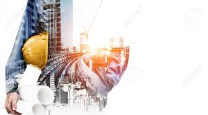 Future Building Construction Engineering Project Concept With Double  Exposure Graphic Design. Building Engineer, Architect People Or Construction  Worker Working With Modern Civil Equipment Technology. Stock Photo, Picture  And Royalty Free Image. Image