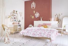 Girly pink and beige bedroom boasts wood 1 drawer nightstands sat on a cream diamond print rug under windows dressed in beige curtains and flanking a beige polka dot headboard positioned behind. Pink Beige And White Cotton Wall Art 50x47cm Ysee Maisons Du Monde