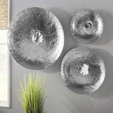 3 Oversized Steel Decorative Plate Set Silver Wall Decor Silver Wall Art Metal Clock