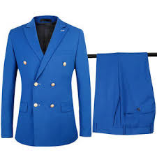 Tissu bleu roi avec finitions bleu contrasté sur veste et gilet. Costume Bleu Goodrobe Fr