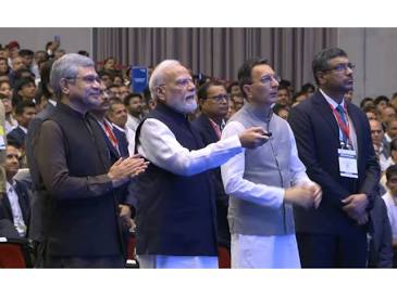 PM Modi inaugurating SEMICON India 2026 at Yashobhoomi Convention Centre.. Source: ANI News