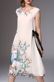 Floral Layered Chiffon Dress Midi Dress Casual Chiffon Dress Fashion