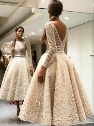 Elegant Long Sleeve Ball Gown Tea Length Prom Dresses Charming Backless Appliques S Tea Length Prom Dress Long Sleeve Ball Gowns Prom Dresses Long With Sleeves