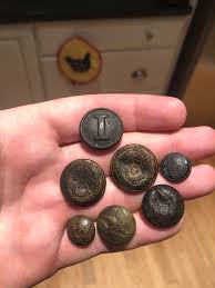 Civil War Buttons Found On A Union Camp In Coastal South Carolina The Block I Is A Confederate Infinity Button With A Rare C Rowley Back Mark Uscivilwar Us civil war confederate infantry leather peak generals kepi.