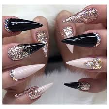 Black And Rose Gold Glitter Nails Pin On Acrylic Nails