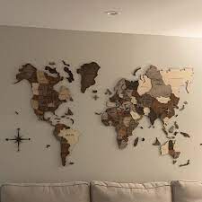 Wooden World Map Of The World Wall Art Decor Home Rustic Travel Push Pins Living Room Bedroom Birthday Anniversary New Home Enjoy The Wood Map Wall Art Decor Map Anniversary Gift