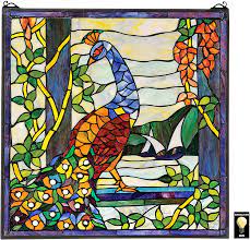 Making leaded stained glass panels. Amazon Com Stained Glass Panel The Peacock S Garden Stained Glass Window Hangings Window Treatments Home Kitchen