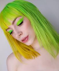 Neon Green Yellow Split Hair Color Leighdickson Green Hair Yellow Hair Color Split Dyed Hair