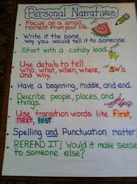 Personal Narrative Anchor Chart Fourth Grade Writing