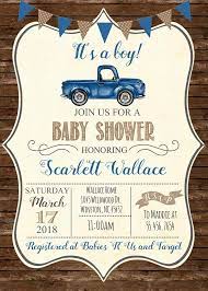 Baby Shower Blue Vintage Truck Rustic Wood Baby Boy Farm Country Shower Invite Invitation With Antique Truck Printable Or Printed 1060 In 2021 Truck Baby Shower Invitations Truck Baby Shower Truck