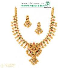 22k Rubies Emeralds Sets Gold Necklace Designs Indian Gold Jewellery Design Gold Jewelry Necklace