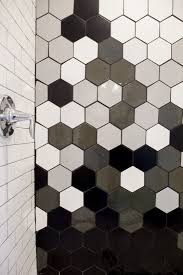 Black And White Hex Tile Bathroom Floor Oh Hey Gradation Black And White Hexagon Tile For A Stunning Shower Large Hexagon 11 Deco White 130 Wh Honeycomb Tile Hexagon Tiles Hexagon Tile Bathroom