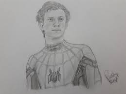 Draw a short vertical line coming down from each side of the jaw where it meets the. Tom Holland S Spiderman Spiderman Art Sketch Spiderman Drawing Marvel Drawings