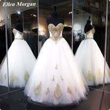 White With Gold Lace Quinceanera Dresses 2017 Elegant Puffy Special Occasion Sweet 15 16 Ch Prom Dresses Ball Gown Lace Applique Wedding Dress White Ball Gowns