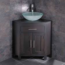 D corner vanity in grey with carrara marble top with white sinks home depot. Alta Bathroom Corner Cabinet In Wenge Oak With Round 420mm Glass Sink