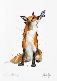 Fox And Butterfly Print Fox Artwork Fox Painting Watercolor Fox