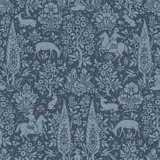 Dark blue flowers tumblr wallpaper high quality wallpaper. Dark Blue Navy Animal Print Wallpaper Woodland Rabbits Deer Flowers Floral Birds 5010213009382 Ebay