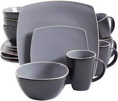 Amazon Com Gibson Elite Soho Lounge Dinnerware Set Service For 4 16pcs Matte Gray Kitchen Dining