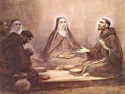 Image result for portiuncula the little portion st. francis praying with st. clare praying forest fire
