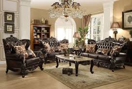 Barcelona Rich Cherry Formal Living Room Set With Button Tufted Leather Backs Elegant Victorian Look Sofa Living Room Sets Sofa Set Leather Sofa And Loveseat