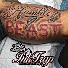 Clifflim99 for the latest works. Da Inktrap On Instagram Humble Beast Arm Tattoos Lettering Bicep Tattoo Arm Tattoos For Guys