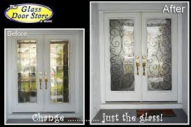 Wrought Iron Between The Glass For This Double Door In Odessa Glass Front Entry Doors Wrought Iron Front Door Front Door Glass Insert