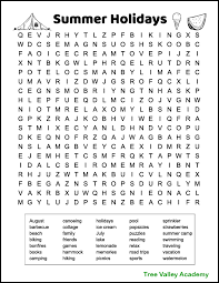 We love their huge selection of free large print puzzles. Summer Holidays Word Search Tree Valley Academy