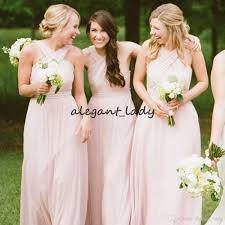 Pink Long Halter Cheap Bridesmaid Dresses 2019 Chiffon Long Coutnry Garden Wedding Guest Party Dress Formal Bridesmaid Dresses Dresses Cheap Bridesmaid Dresses
