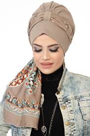 Vizon Siyah Fularli Bone Sal Guzel Turban Abaya Tarzi
