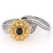 Engagement ring sunflower wedding ring. Sunflower Engagement Ring Set Black Diamond Engagement Ring Etsy