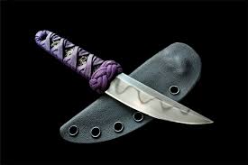Ecos Knives 7" Kwaiken Hamon Lined Blade w/ Purple Turk Black Stingray