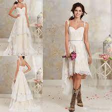 Wholesale New Style Two Styles Lace Wedding Dresses High Low Short Bridal Dresses And Flo Wedding Dresses High Low Short Bridal Dress Wholesale Wedding Dresses