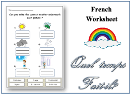 Downloadable Printable French Worksheet Weather Topic Writing Activity Teaching Resources For The School And F French Worksheets Worksheets Topic Worksheets
